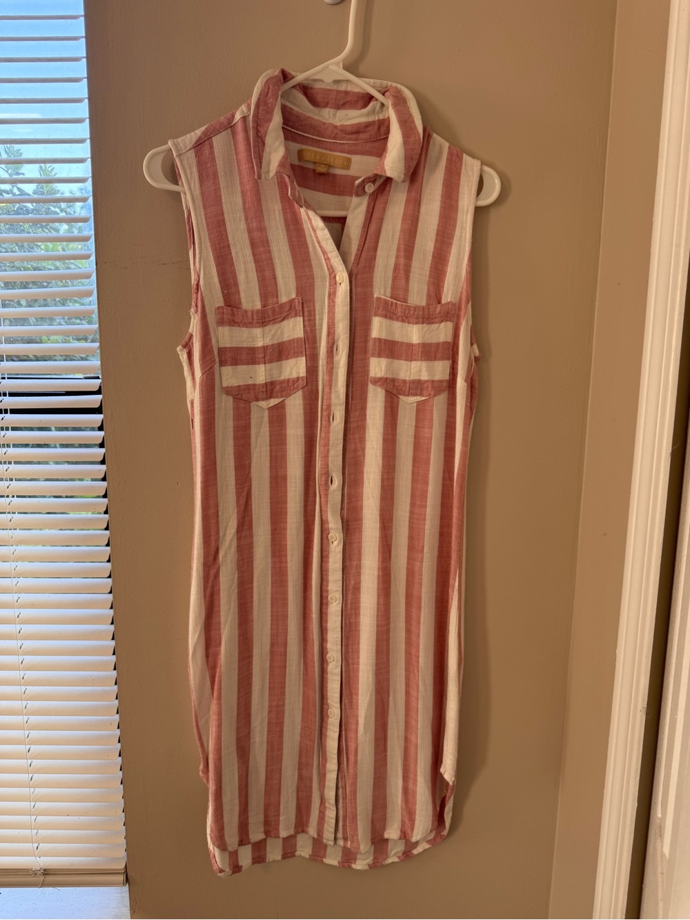 Hope & Harlow Pink Striped Sleeveless Shirt Dress Size 10